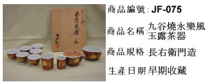 日本茶道具~長右衛門造 九谷燒永樂風玉露茶器一組十點